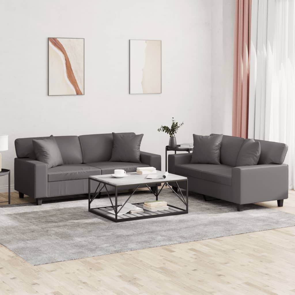 Ensemble de canapés 2 pcs avec coussins gris similicuir - XIOS