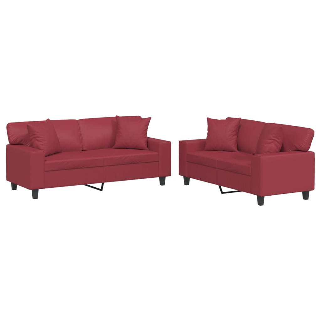 Ensemble de canapés 2 pcs et coussins rouge bordeaux similicuir - XIOS