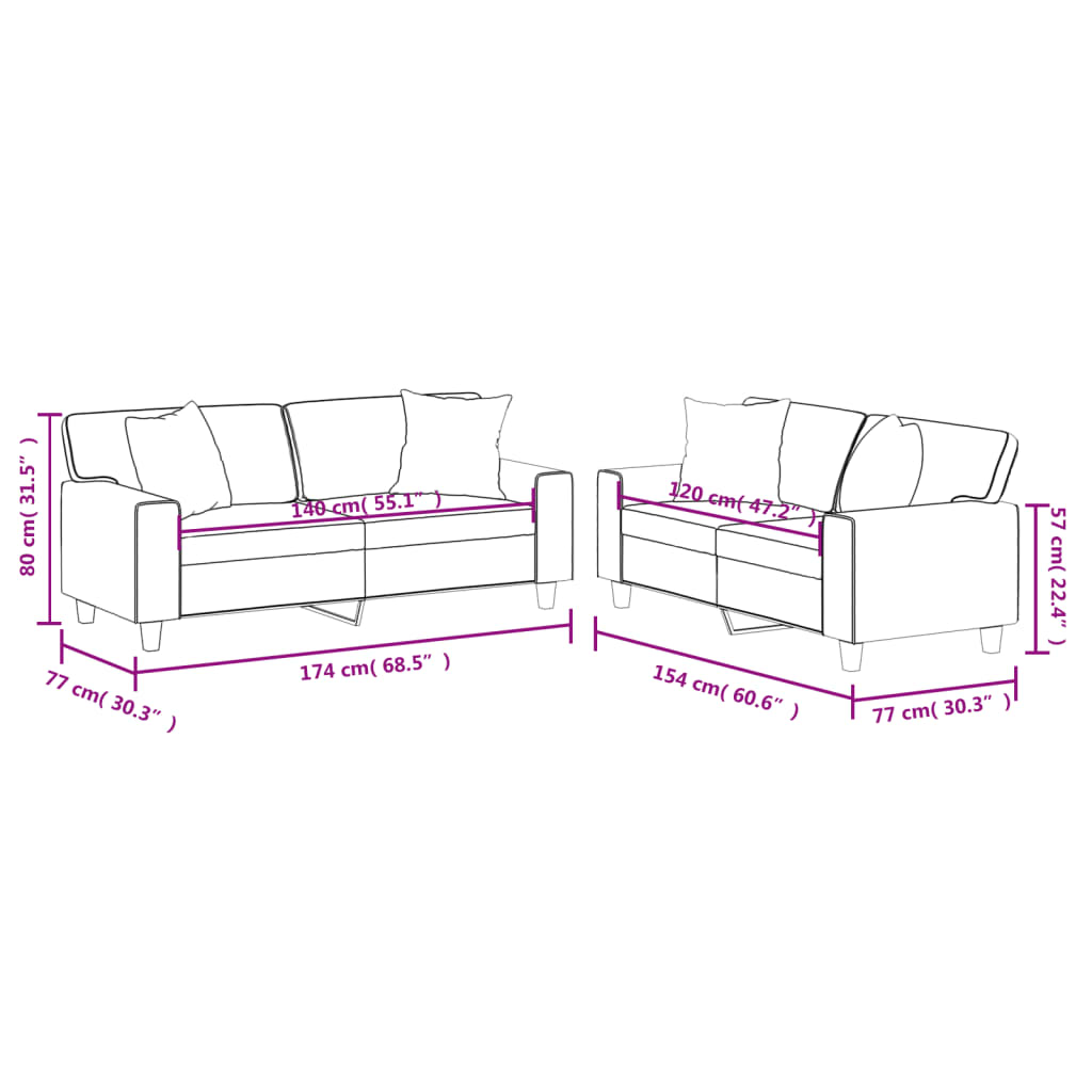 Ensemble de canapés 2 pcs avec coussins cappuccino similicuir - XIOS