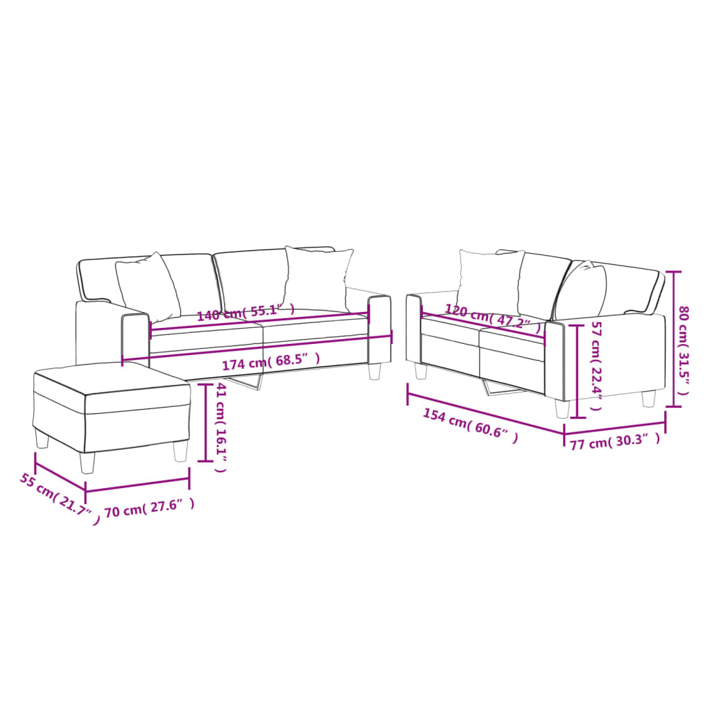 Ensemble de canapés 3 pcs avec coussins noir similicuir - XIOS