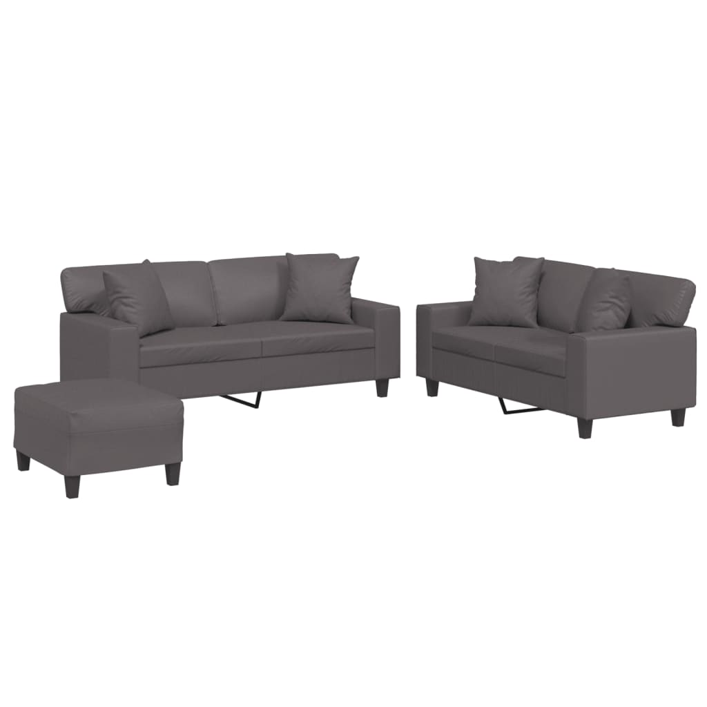 Ensemble de canapés 3 pcs avec coussins gris similicuir - XIOS