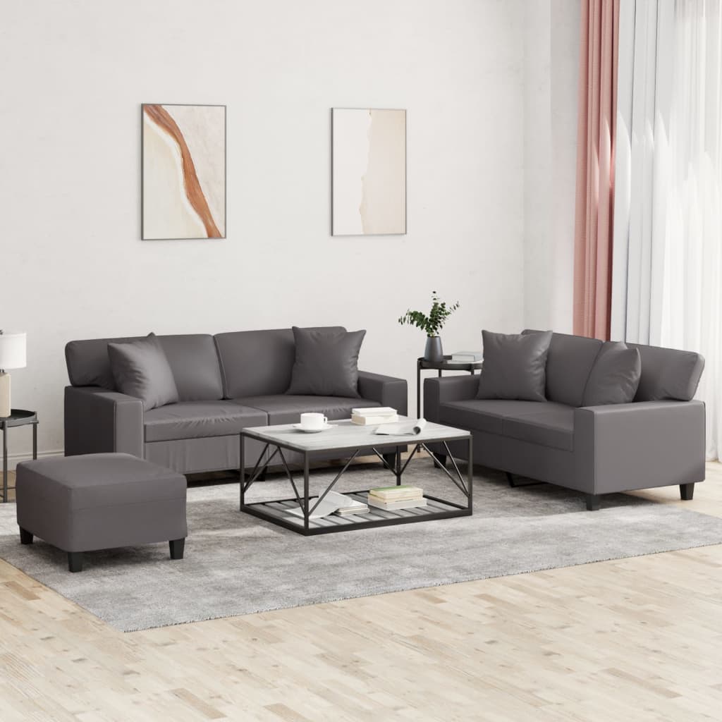 Ensemble de canapés 3 pcs avec coussins gris similicuir - XIOS