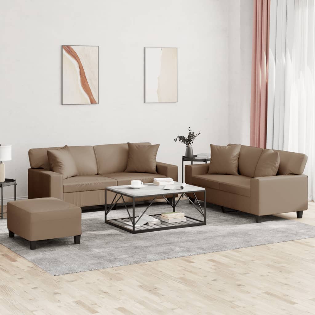 Ensemble de canapés 3 pcs avec coussins cappuccino similicuir - XIOS