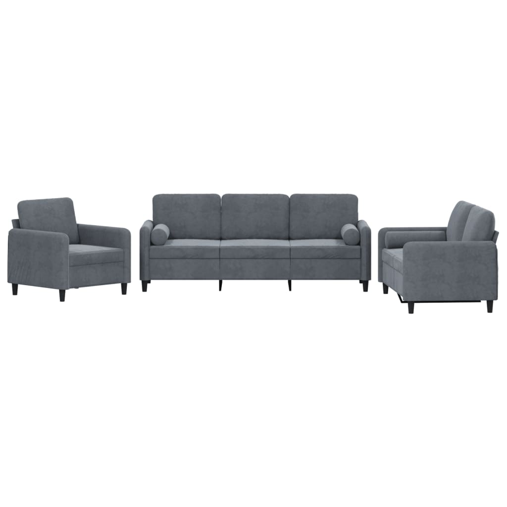 Ensemble de canapés 3 pcs avec coussins gris foncé velours - XIOS