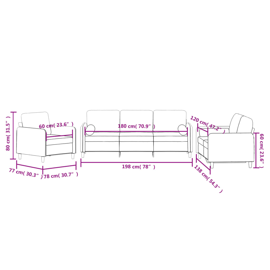 Ensemble de canapés 3 pcs avec coussins gris foncé velours - XIOS