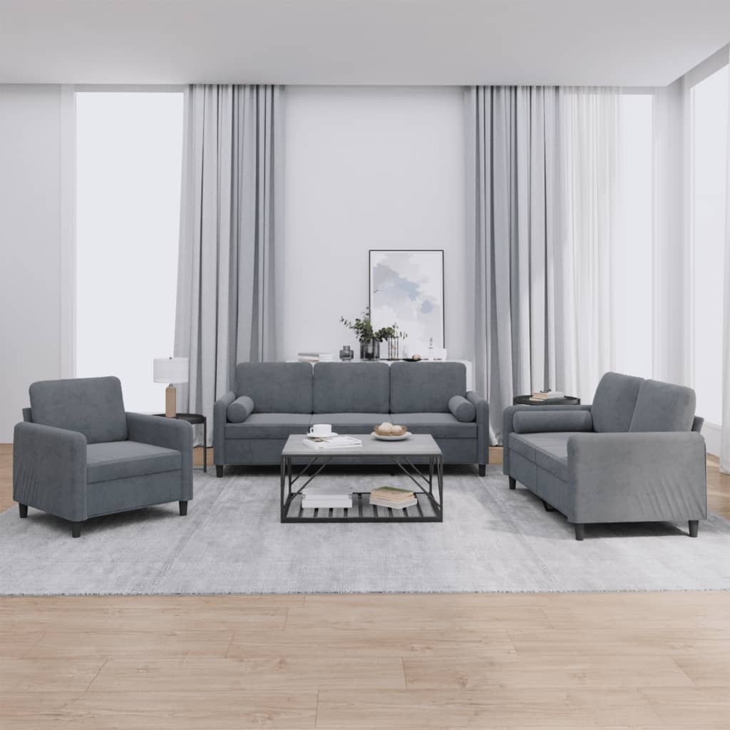 Ensemble de canapés 3 pcs avec coussins gris foncé velours - XIOS