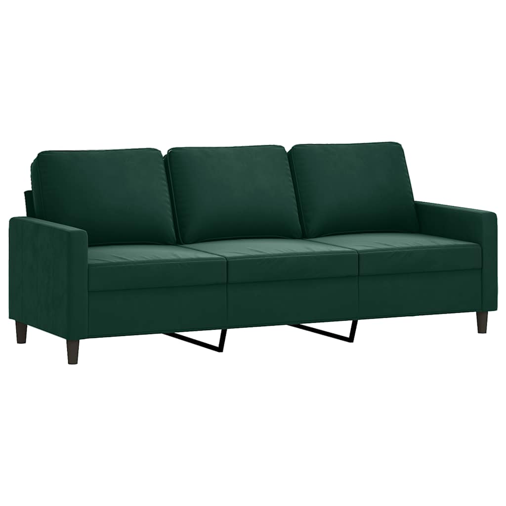 Ensemble de canapés 3 pcs avec coussins vert foncé velours