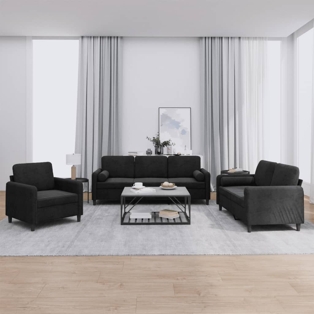 Ensemble de canapés 3 pcs avec coussins noir velours - XIOS