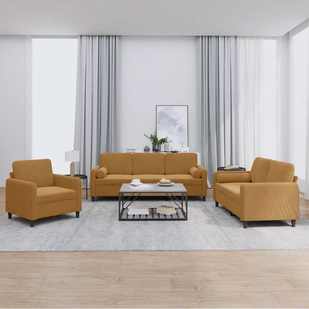 Ensemble de canapés 3 pcs avec coussins marron velours - XIOS