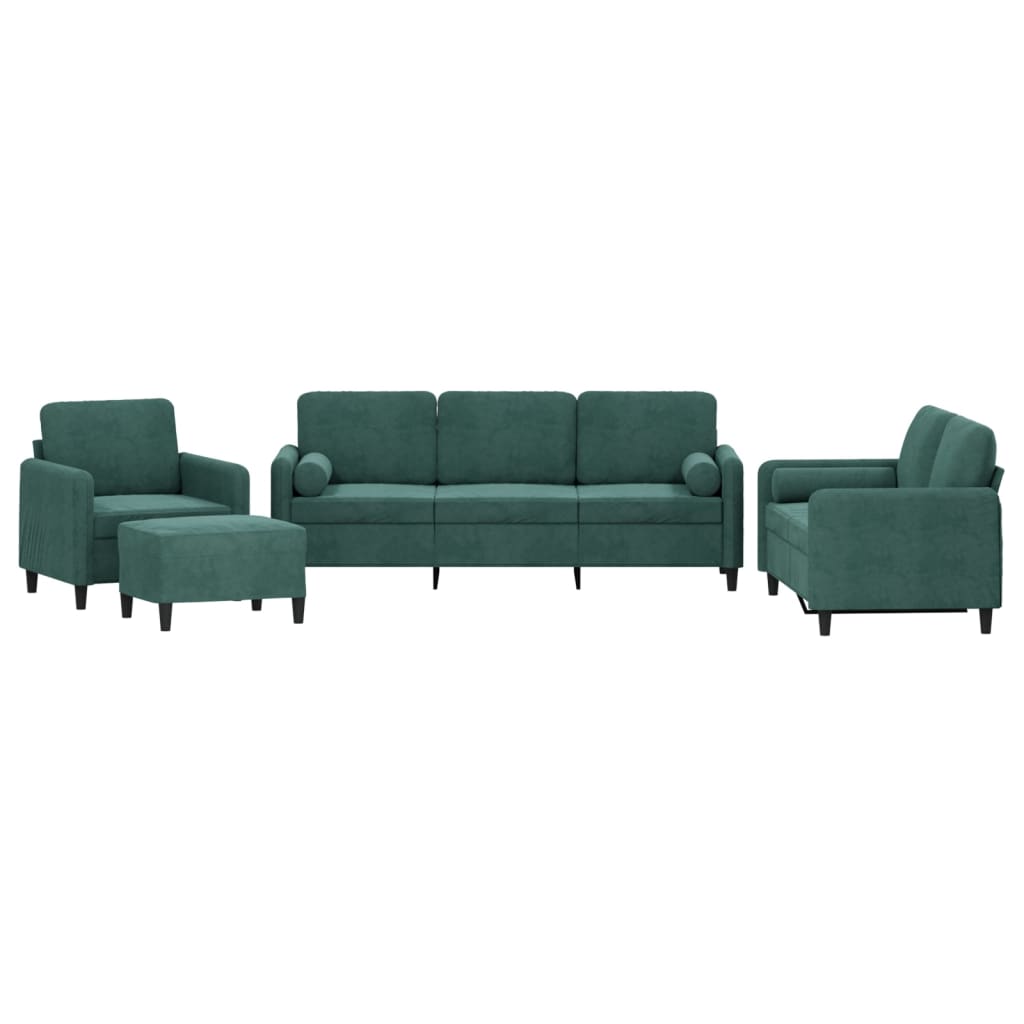 Ensemble de canapés 4 pcs avec coussins vert foncé velours