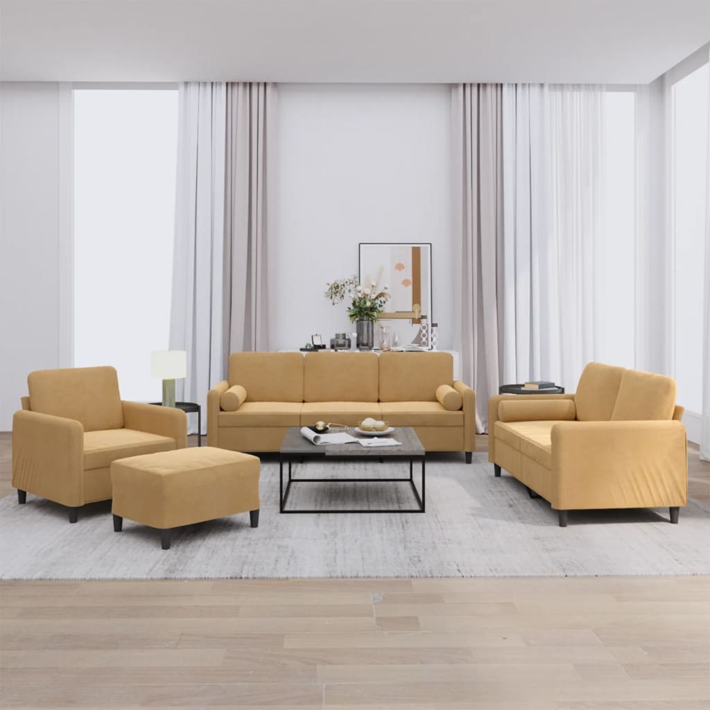 Ensemble de canapés 4 pcs avec coussins marron velours - XIOS