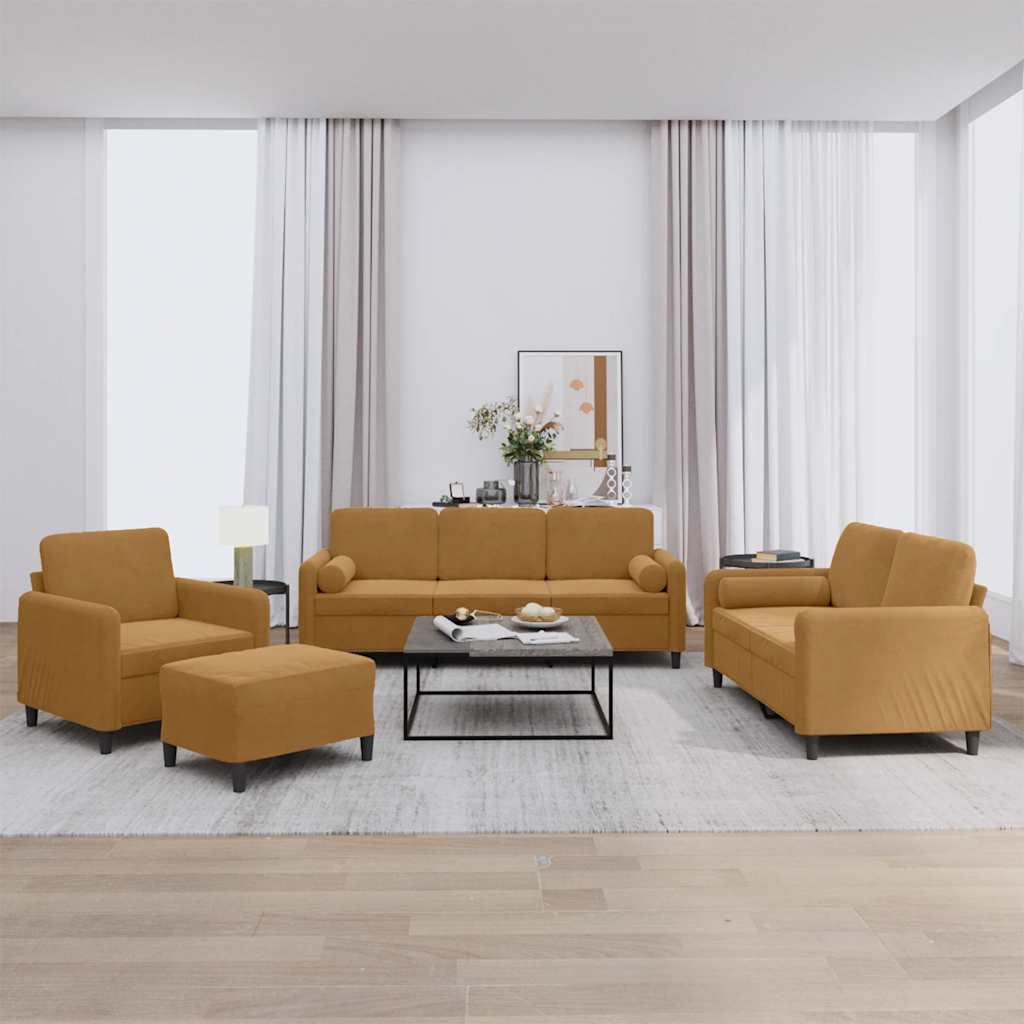 Ensemble de canapés 4 pcs avec coussins marron velours