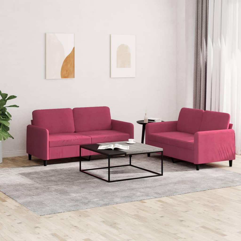 Ensemble de canapés 2 pcs rouge bordeaux velours - XIOS