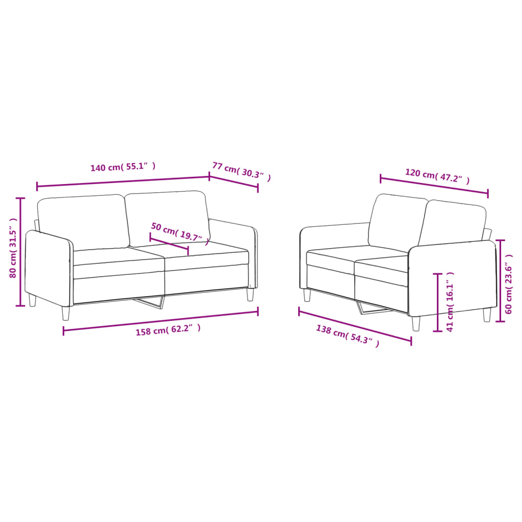 Ensemble de canapés 2 pcs crème velours - XIOS
