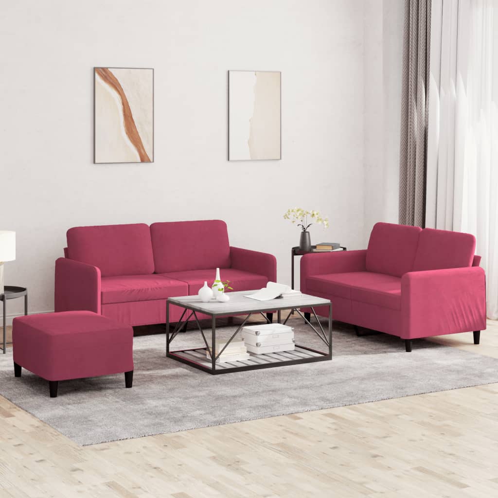 Ensemble de canapés 3 pcs rouge bordeaux velours - XIOS