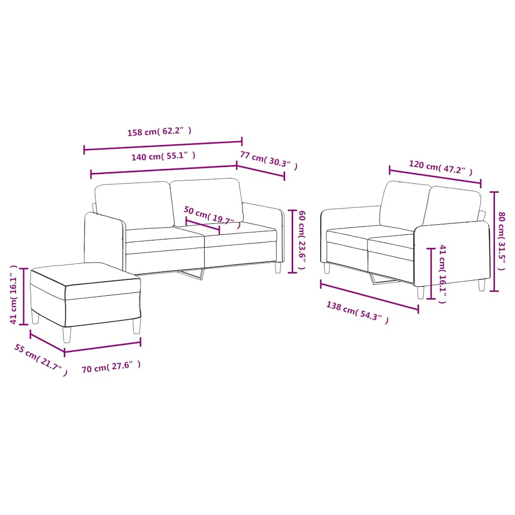 Ensemble de canapés 3 pcs noir velours - XIOS