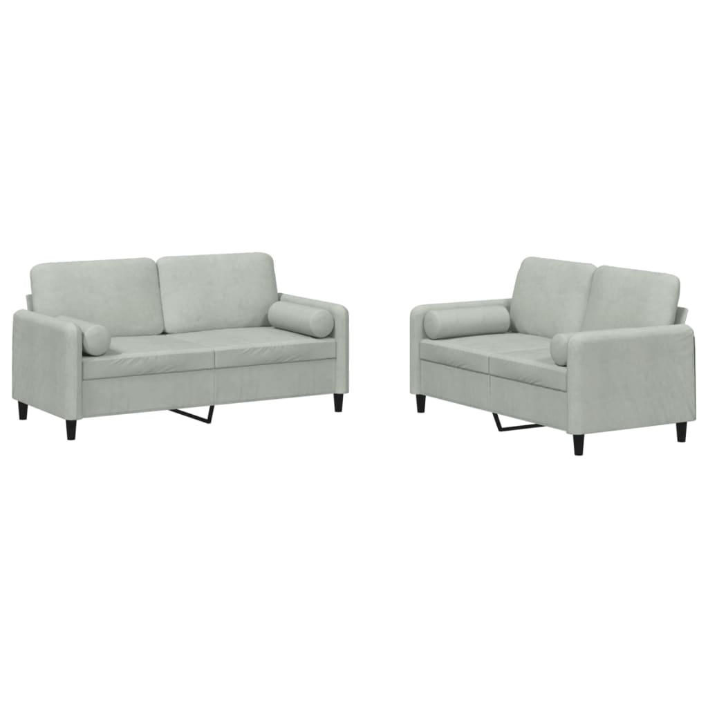Ensemble de canapés 2 pcs avec coussins gris clair velours - XIOS