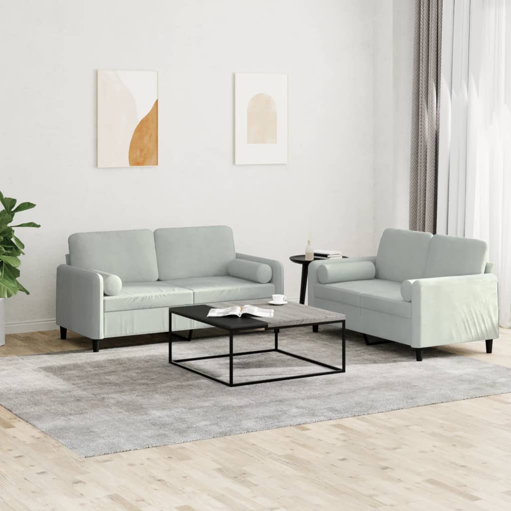Ensemble de canapés 2 pcs avec coussins gris clair velours - XIOS