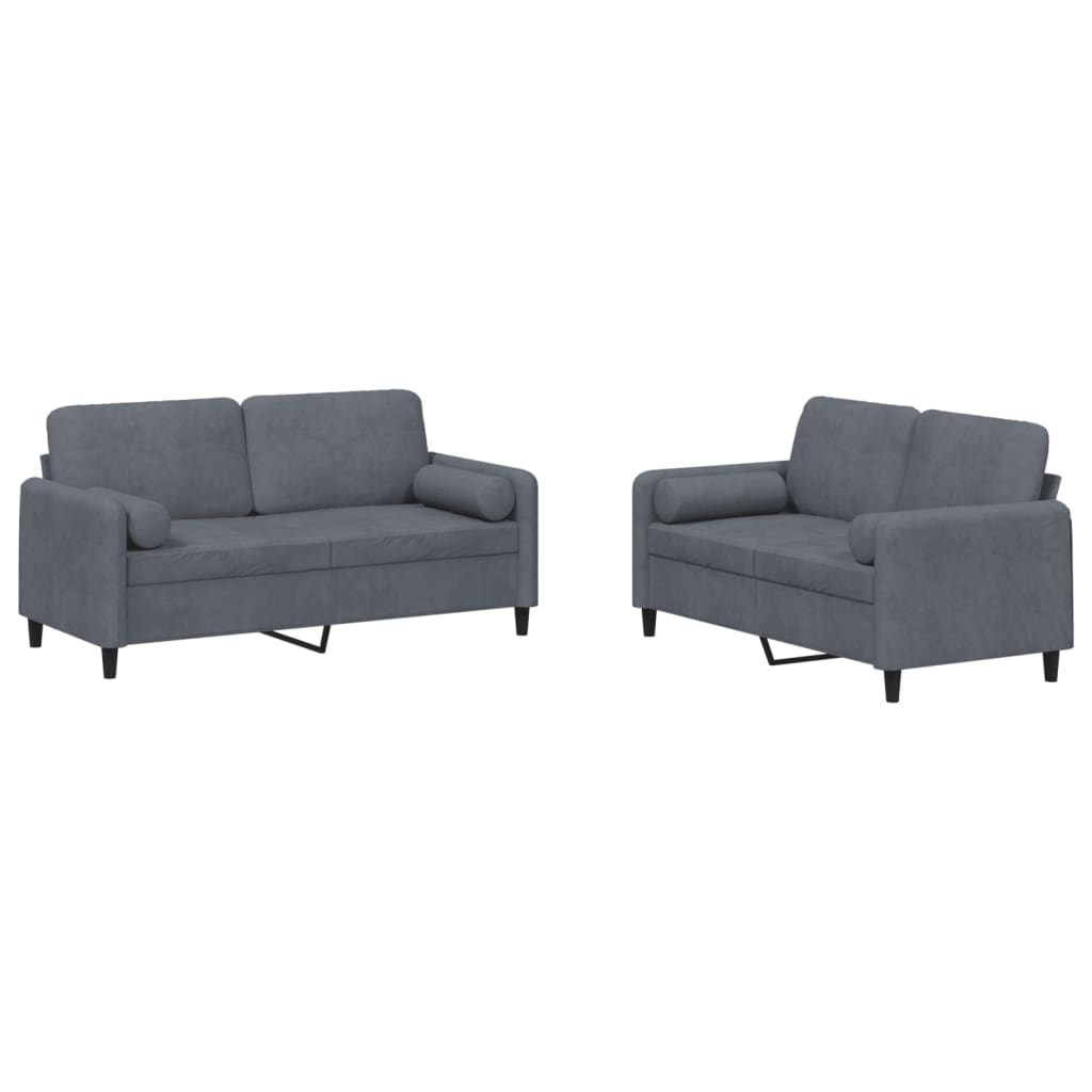 Ensemble de canapés 2 pcs avec coussins gris foncé velours - XIOS