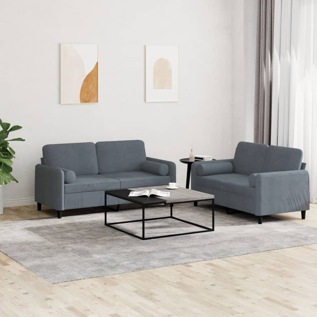 Ensemble de canapés 2 pcs avec coussins gris foncé velours - XIOS