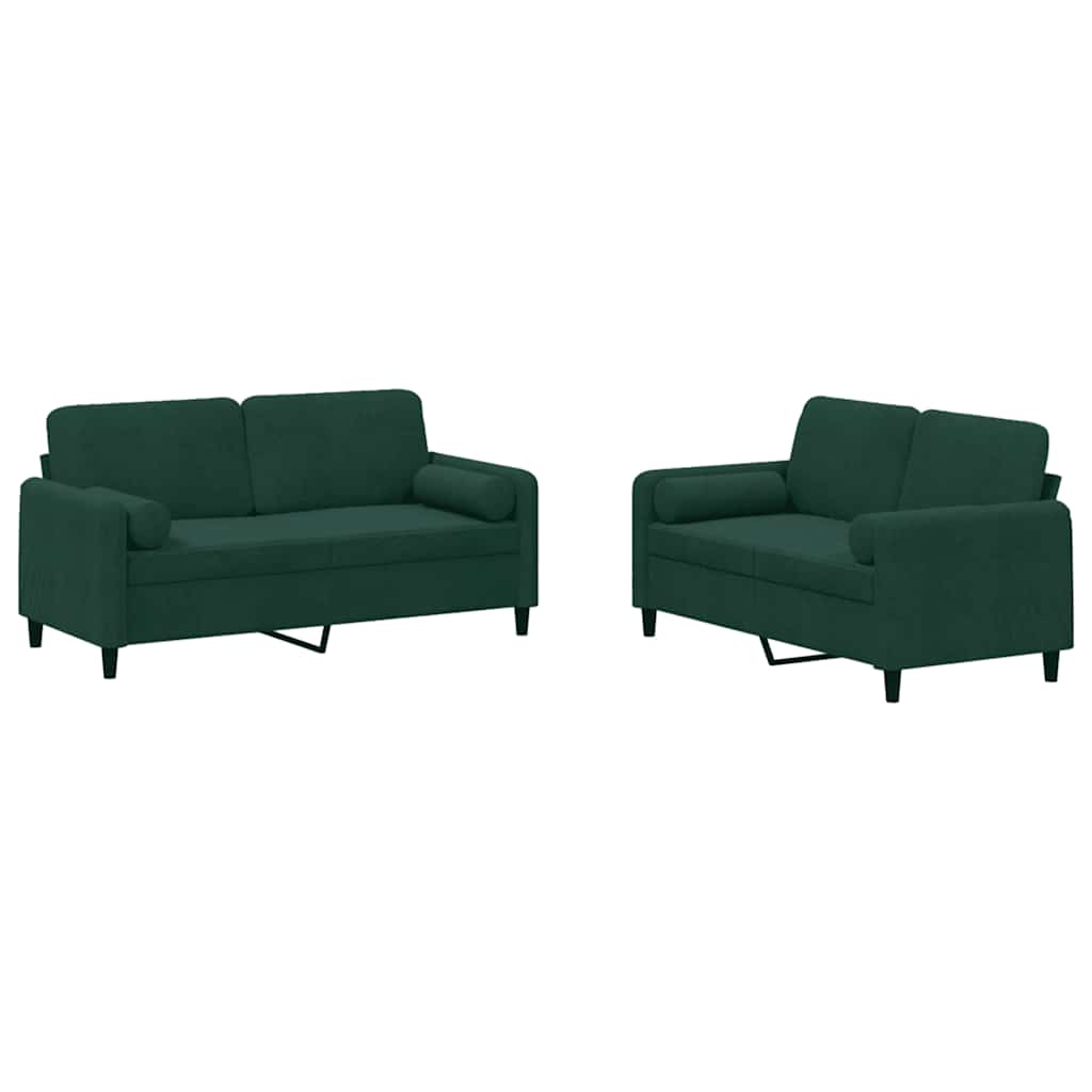 Ensemble de canapés 2 pcs avec coussins vert foncé velours - XIOS