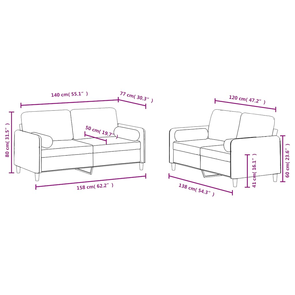 Ensemble de canapés 2 pcs avec coussins vert foncé velours - XIOS