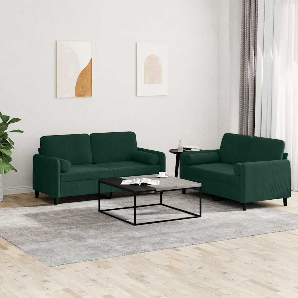 Ensemble de canapés 2 pcs avec coussins vert foncé velours - XIOS