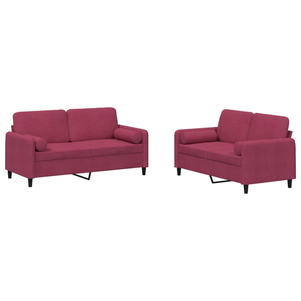 Ensemble de canapés 2 pcs avec coussins rouge bordeaux velours - XIOS