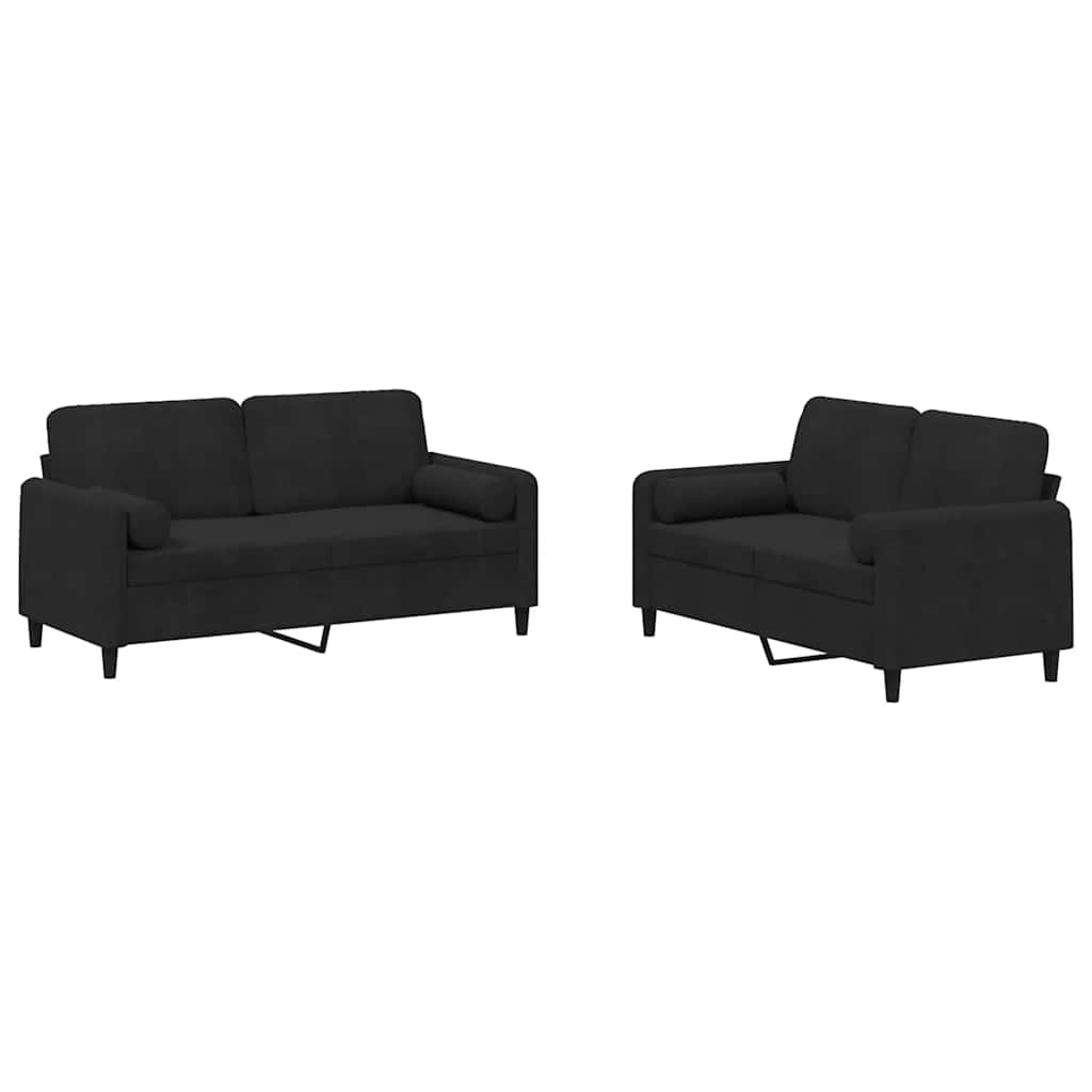 Ensemble de canapés 2 pcs avec coussins noir velours - XIOS