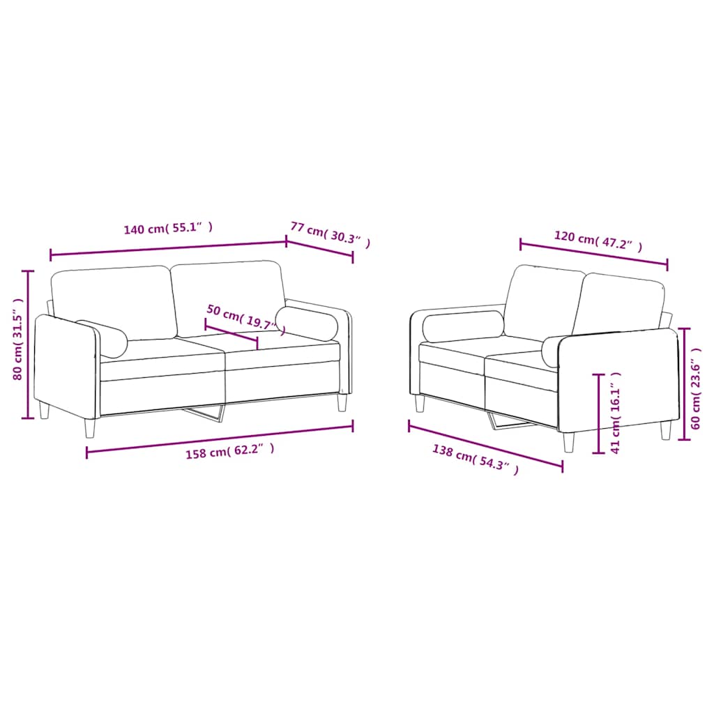 Ensemble de canapés 2 pcs avec coussins noir velours - XIOS