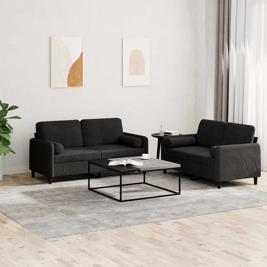 Ensemble de canapés 2 pcs avec coussins noir velours - XIOS