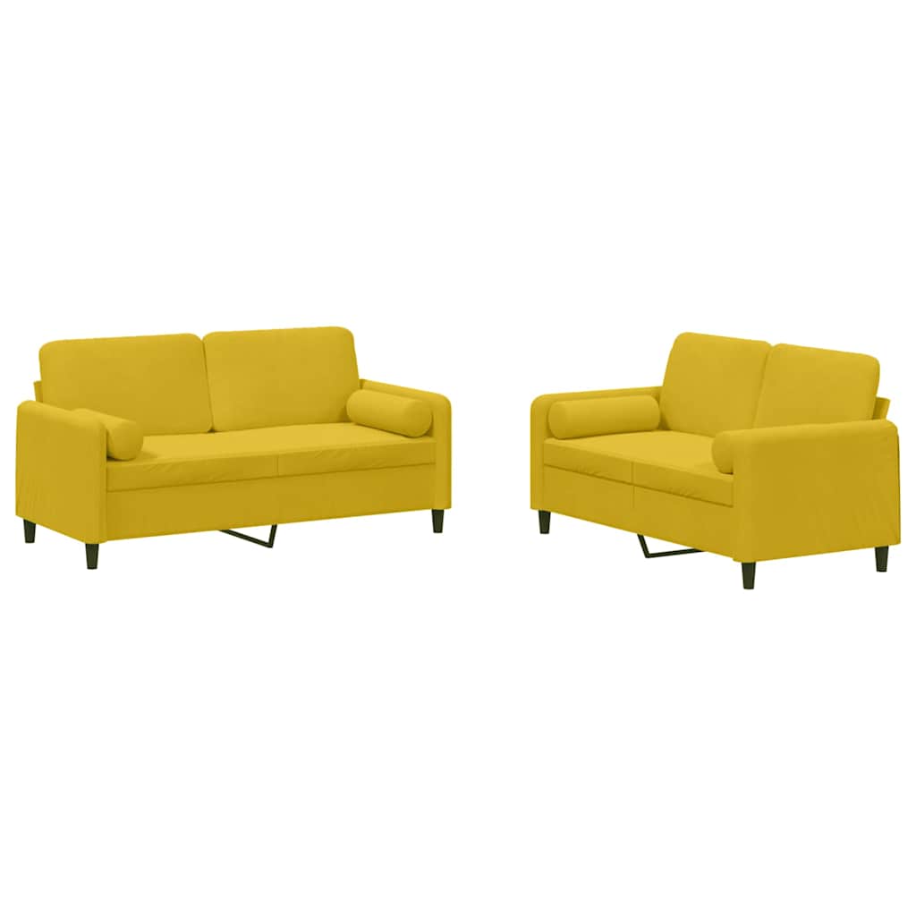 Ensemble de canapés 2 pcs avec coussins jaune velours - XIOS