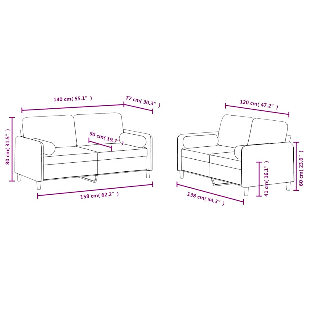 Ensemble de canapés 2 pcs avec coussins jaune velours - XIOS