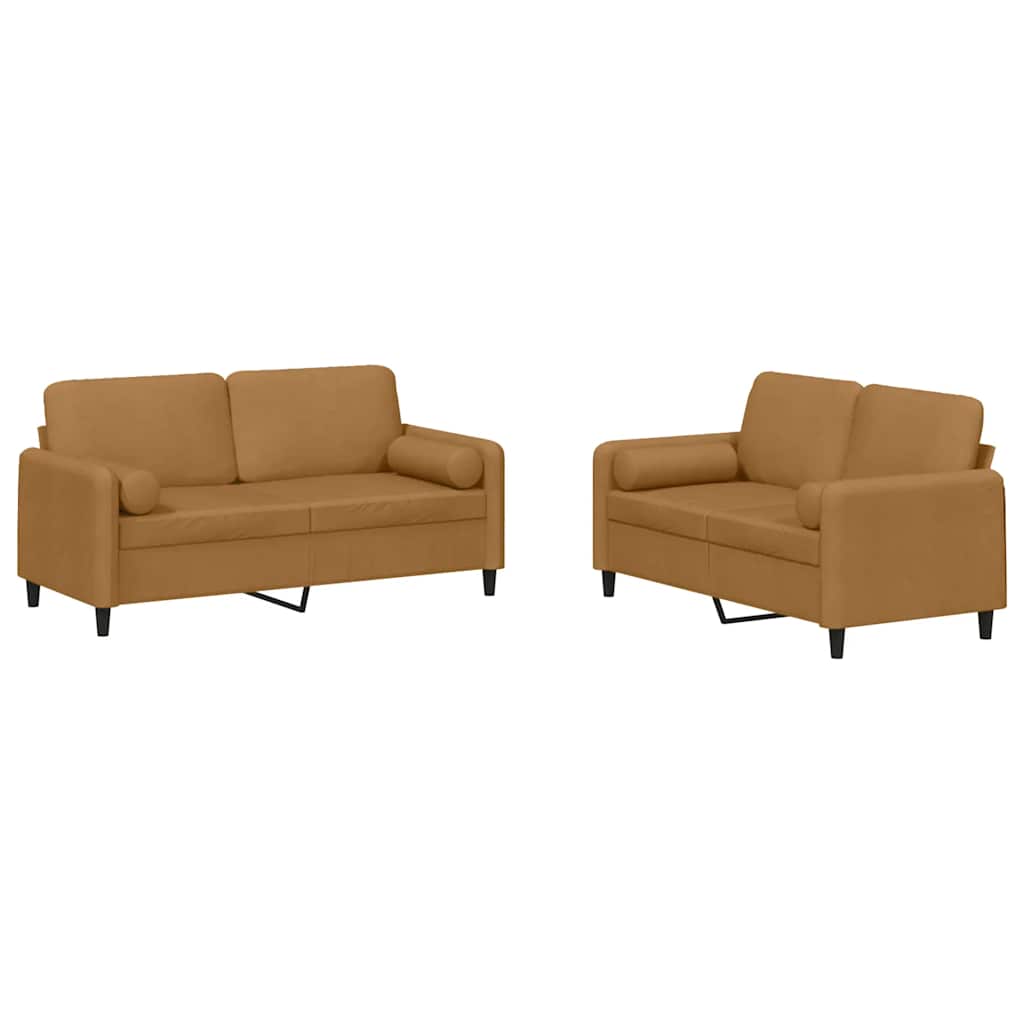 Ensemble de canapés 2 pcs avec coussins marron velours - XIOS
