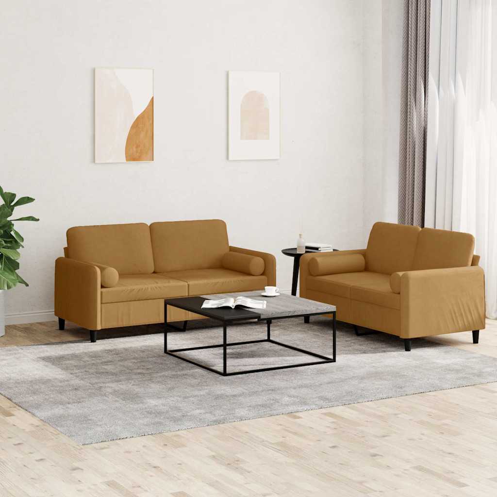 Ensemble de canapés 2 pcs avec coussins marron velours - XIOS