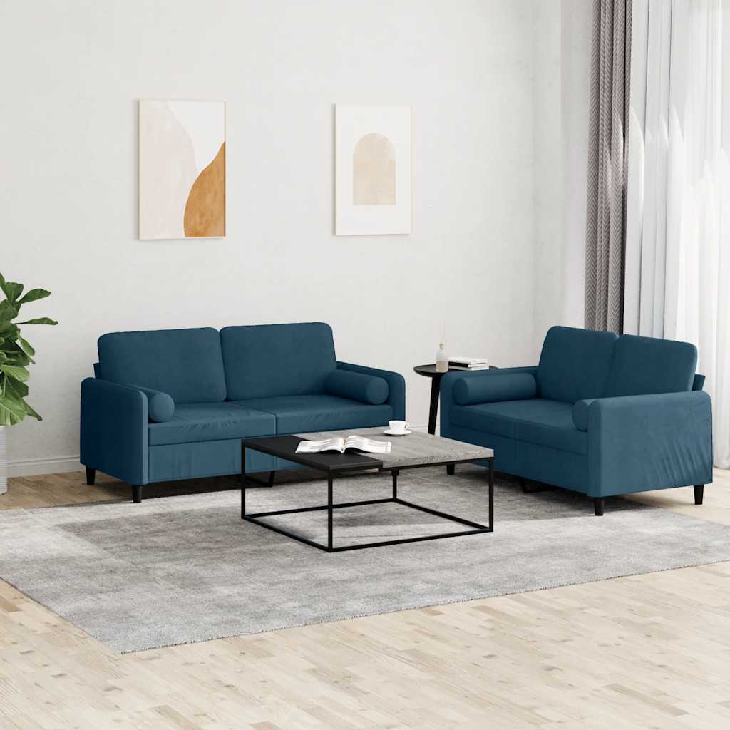 Ensemble de canapés 2 pcs avec coussins bleu velours - XIOS
