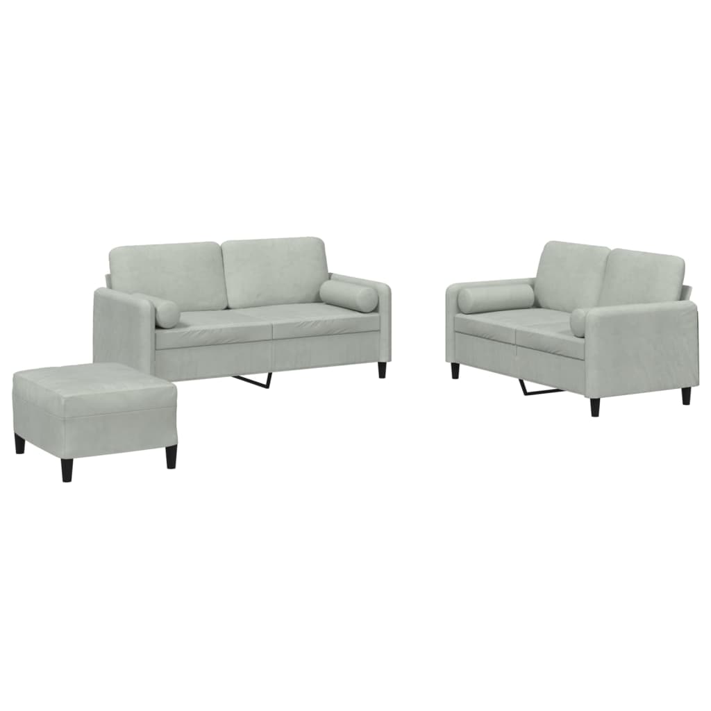 Ensemble de canapés 3 pcs avec coussins gris clair velours - XIOS