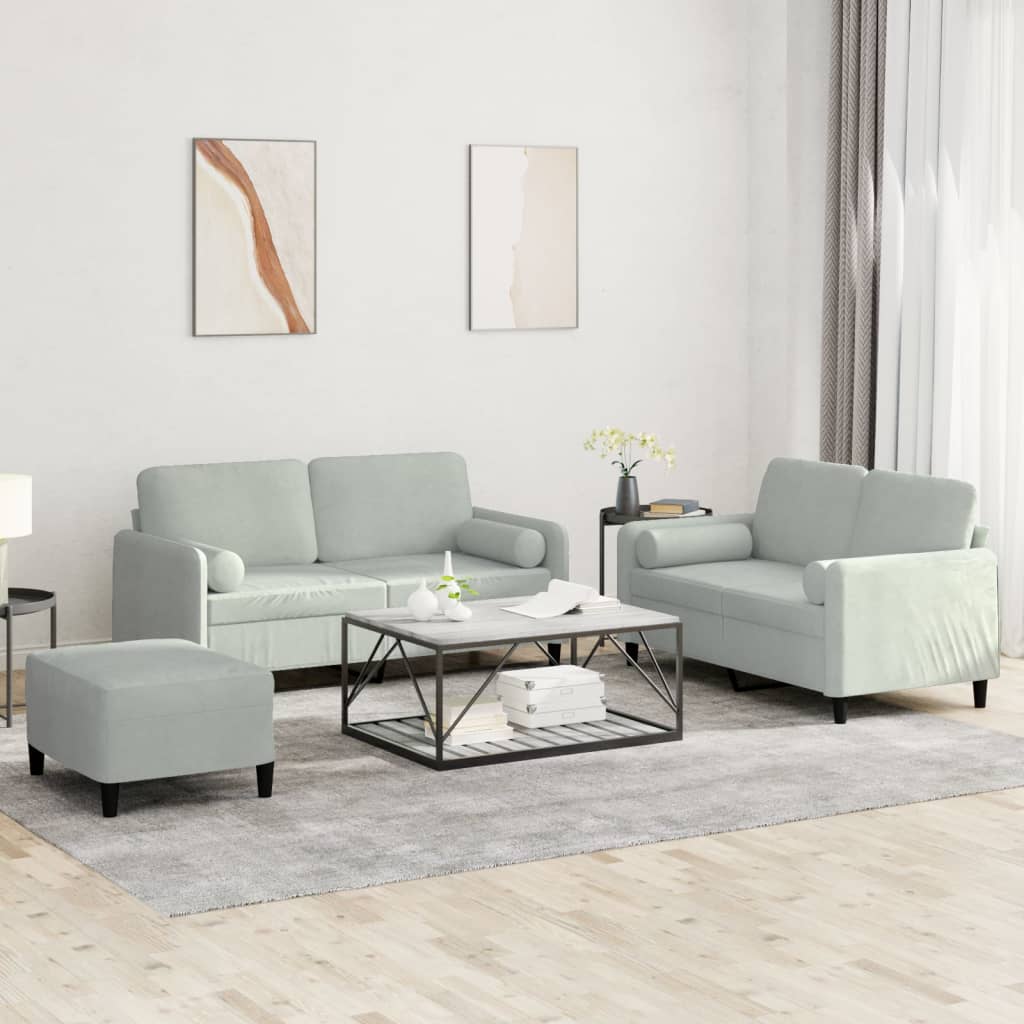 Ensemble de canapés 3 pcs avec coussins gris clair velours - XIOS