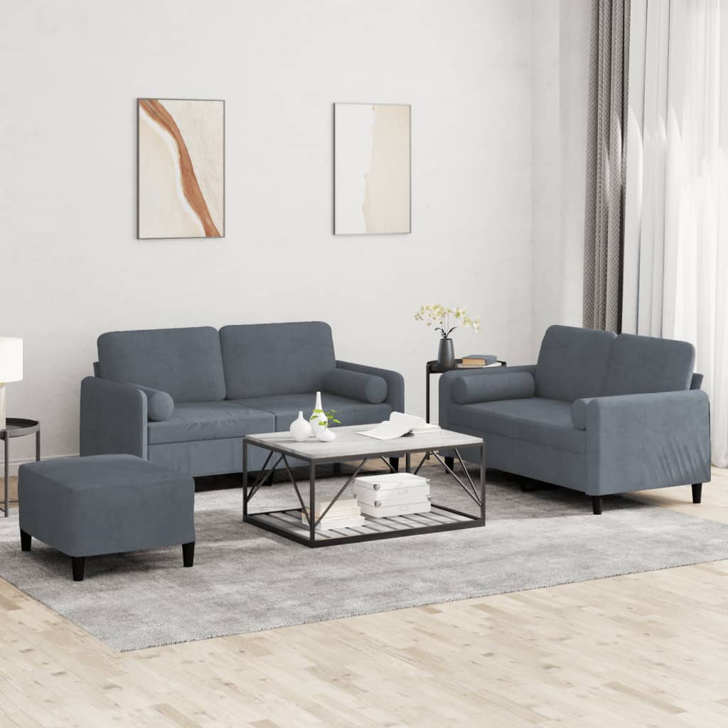 Ensemble de canapés 3 pcs avec coussins gris foncé velours - XIOS