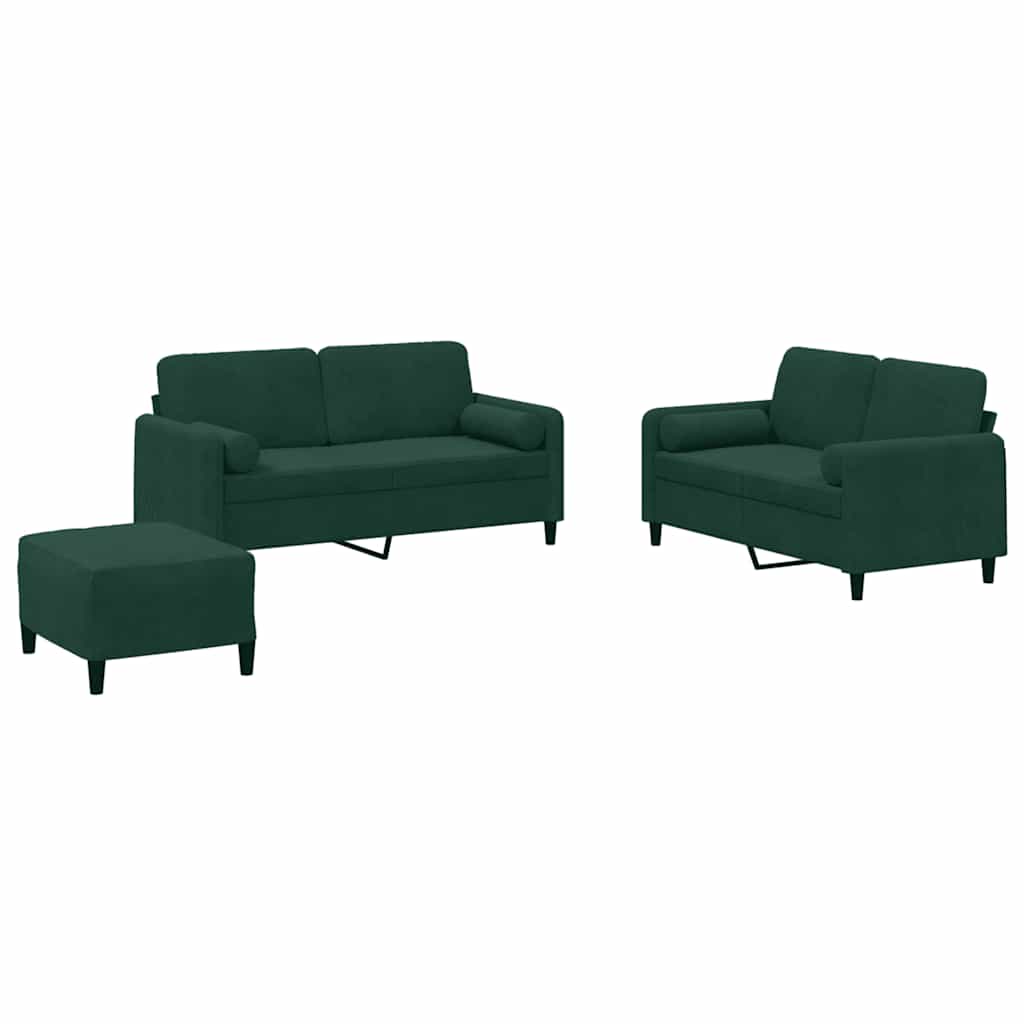 Ensemble de canapés 3 pcs avec coussins vert foncé velours - XIOS