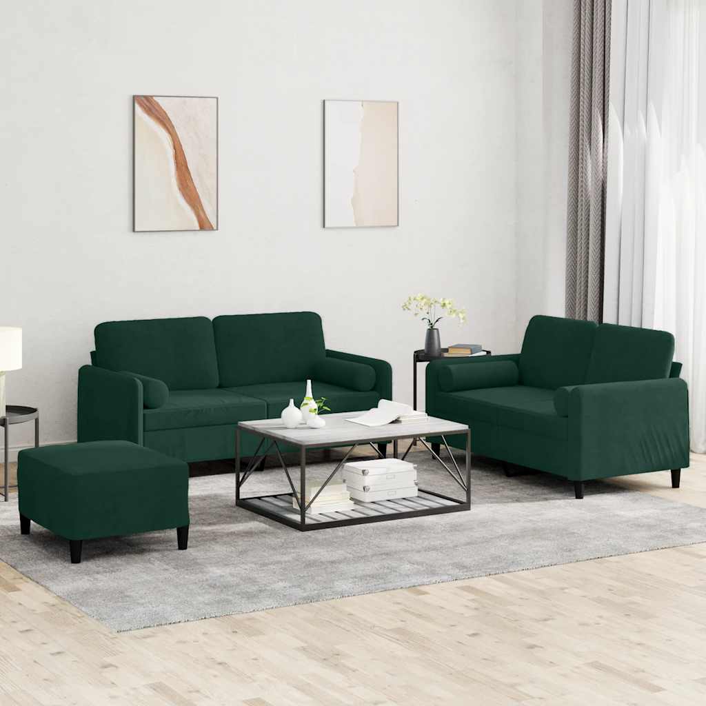 Ensemble de canapés 3 pcs avec coussins vert foncé velours - XIOS