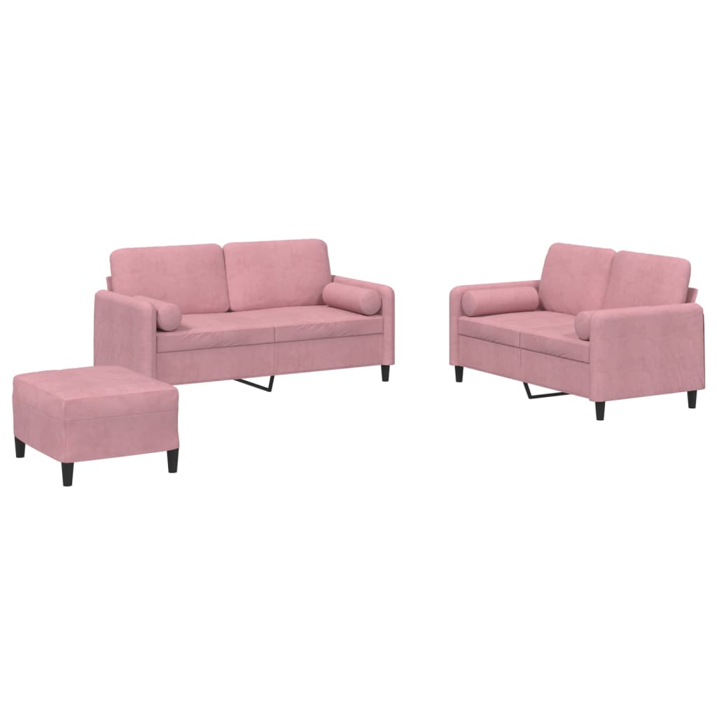 Ensemble de canapés 3 pcs avec coussins rose velours