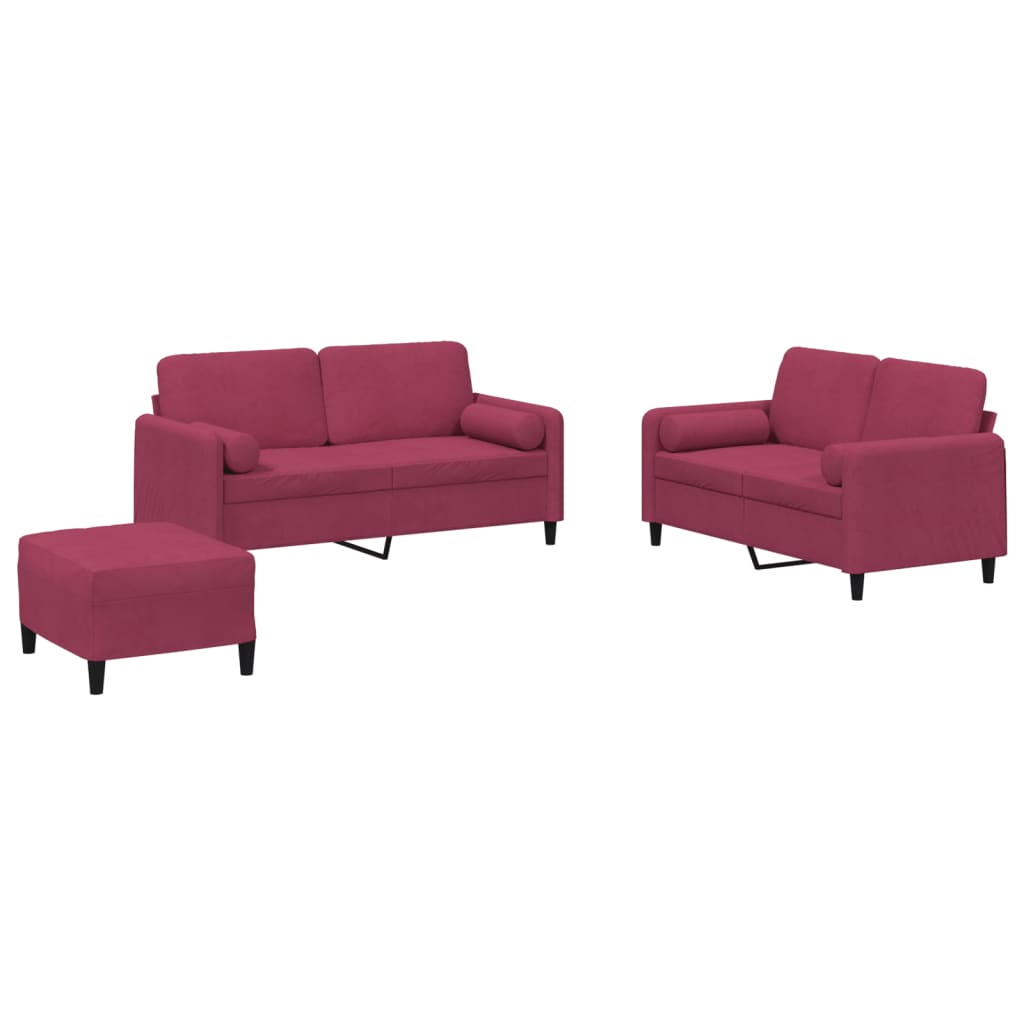 Ensemble de canapés 3 pcs avec coussins rouge bordeaux velours - XIOS