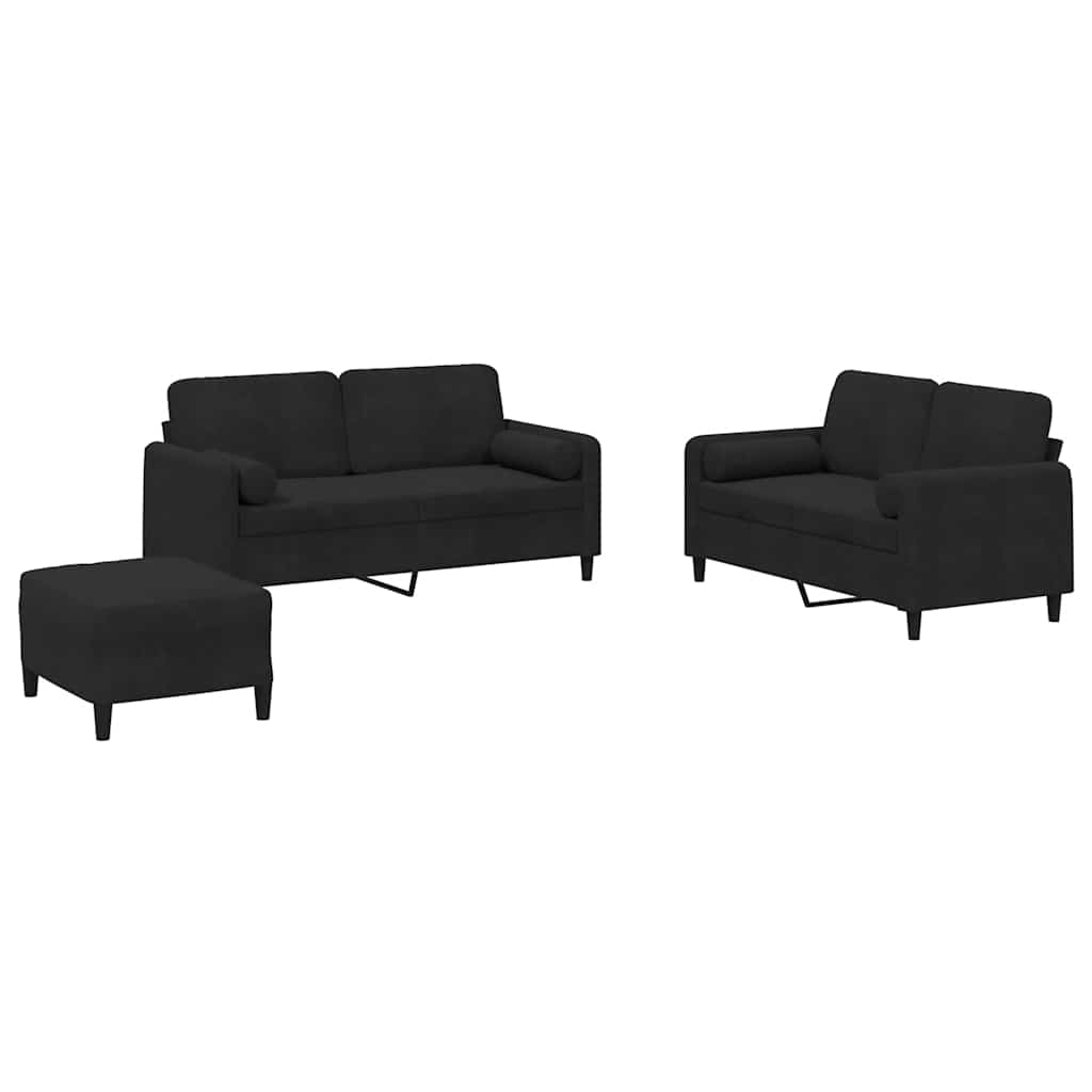 Ensemble de canapés 3 pcs avec coussins noir velours - XIOS