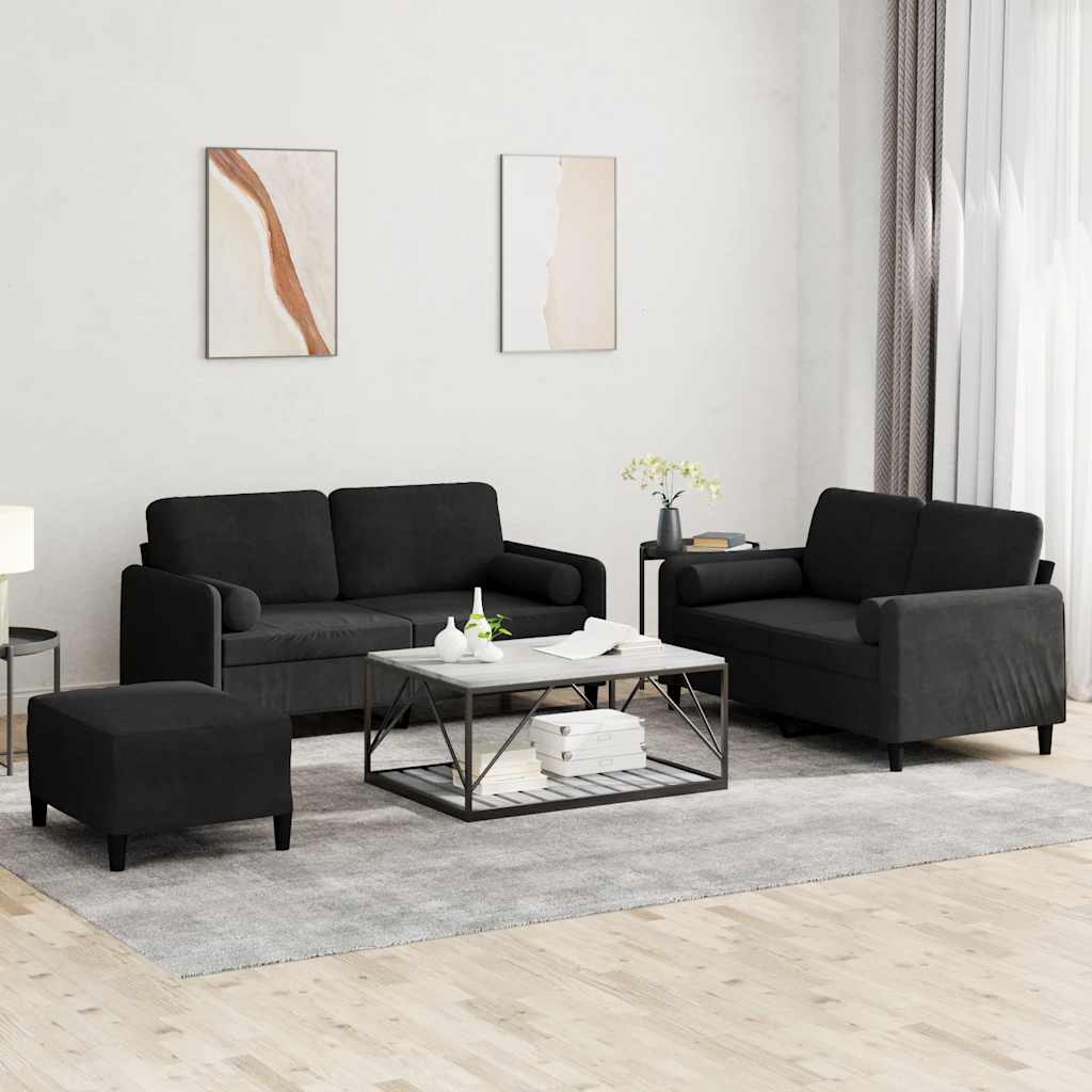 Ensemble de canapés 3 pcs avec coussins noir velours - XIOS