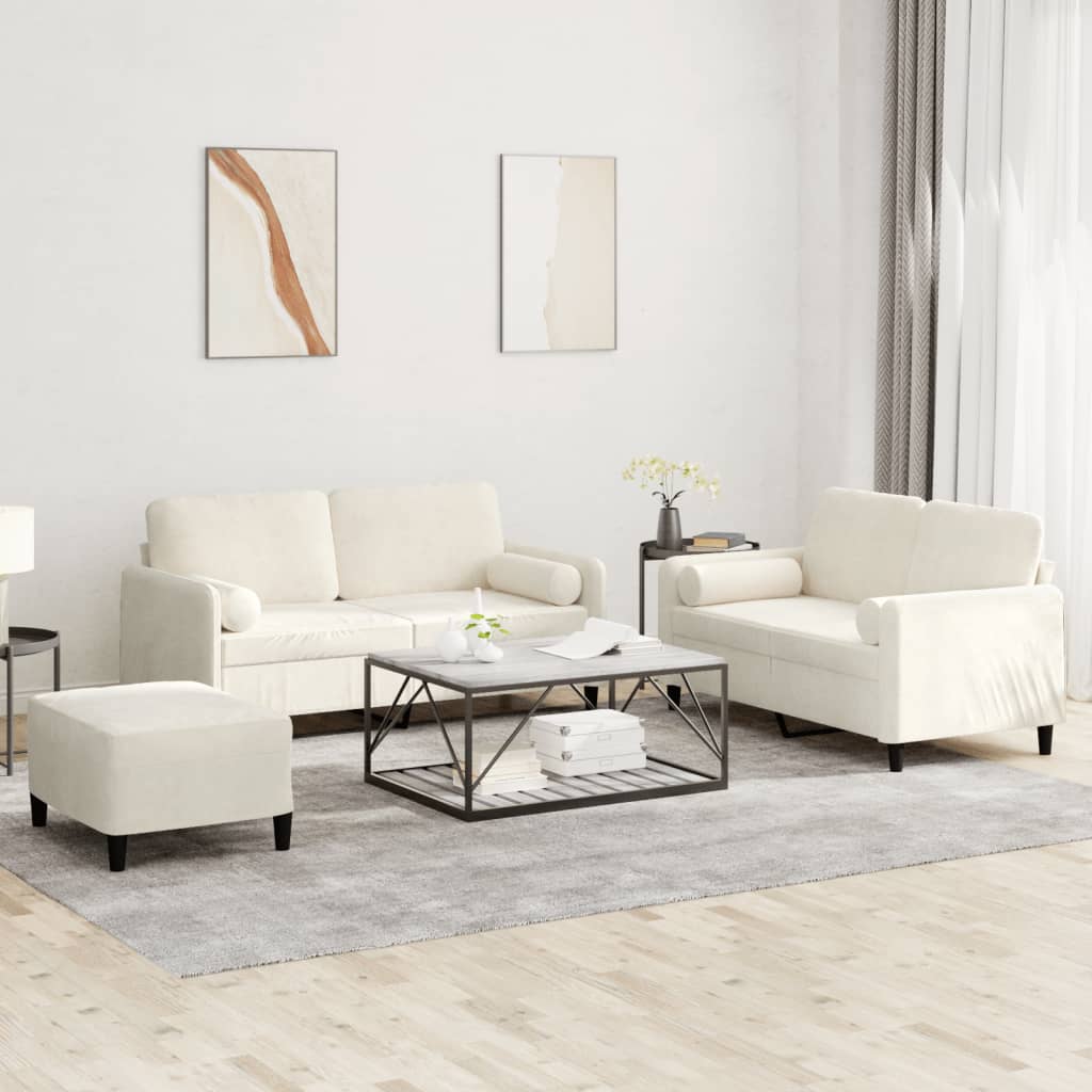 Ensemble de canapés 3 pcs avec coussins crème velours - XIOS
