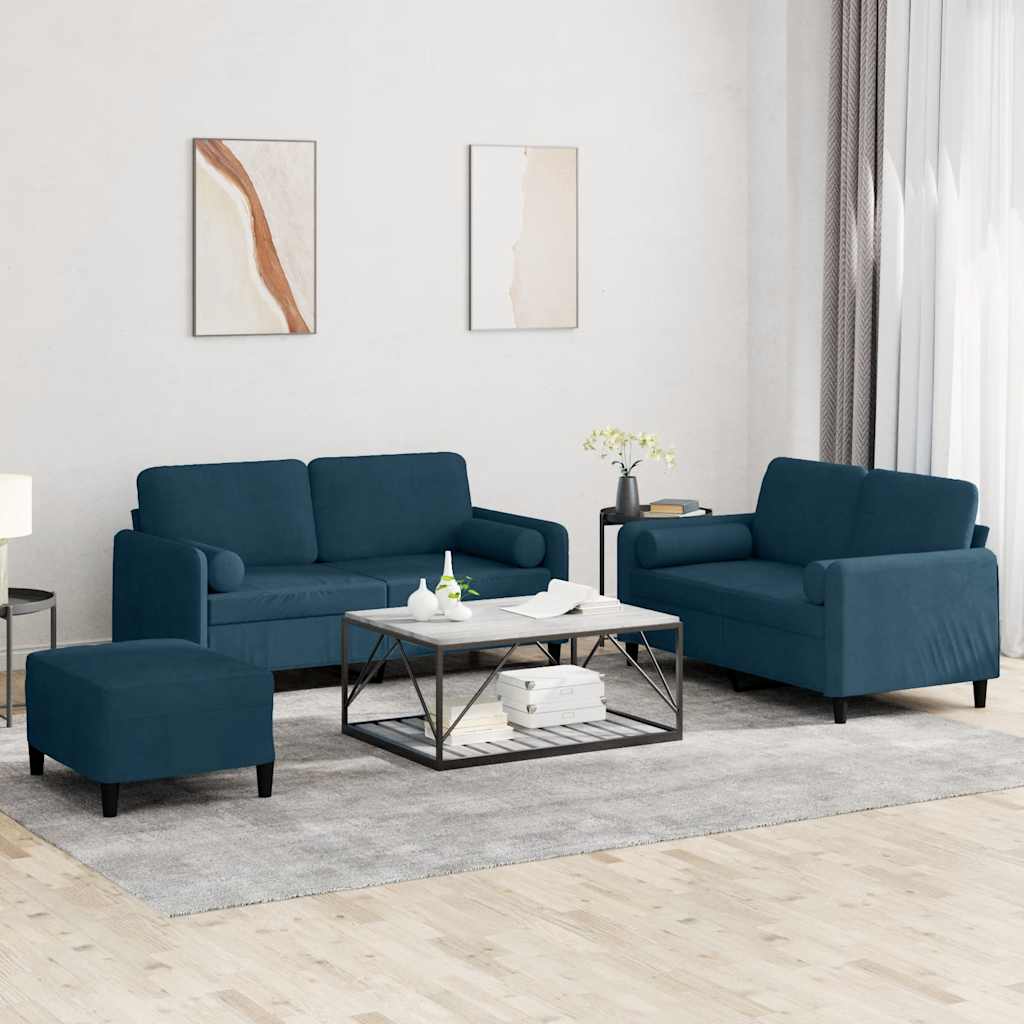 Ensemble de canapés 3 pcs avec coussins bleu velours - XIOS
