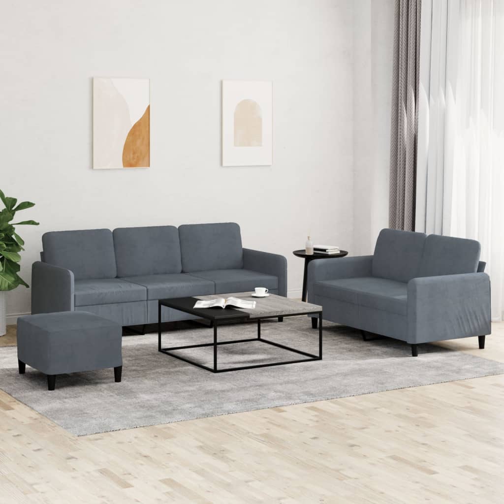 Ensemble de canapés 3 pcs gris foncé velours - XIOS
