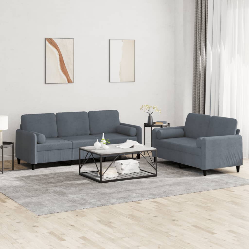 Ensemble de canapés 2 pcs avec coussins gris foncé velours - XIOS