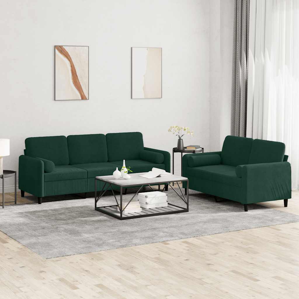 Ensemble de canapés 2 pcs avec coussins vert foncé velours - XIOS